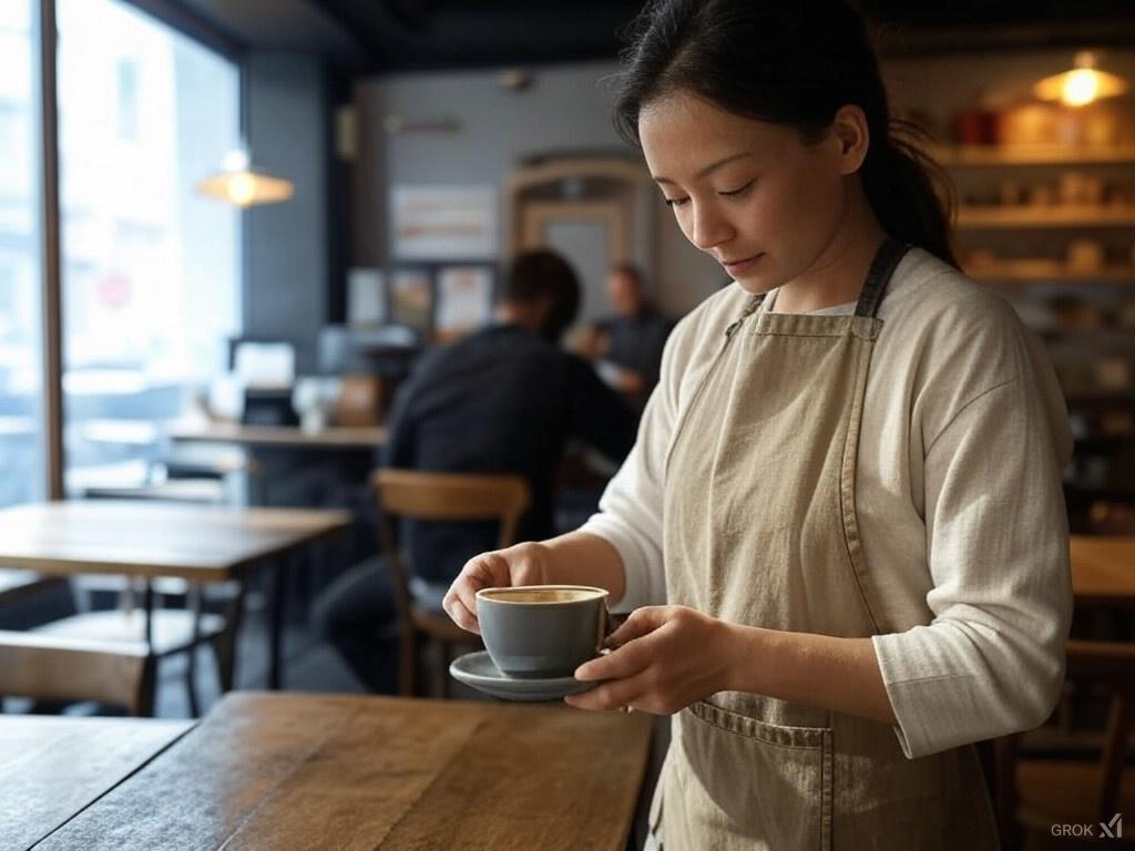 Lady Serving Coffee in a Cafe